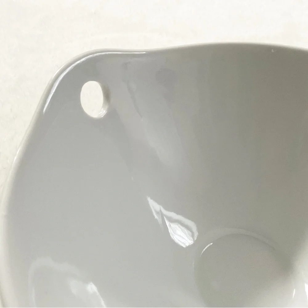 Pier 1 White Porcelain Bowl Cutout Handles Minimalist Serving 7”